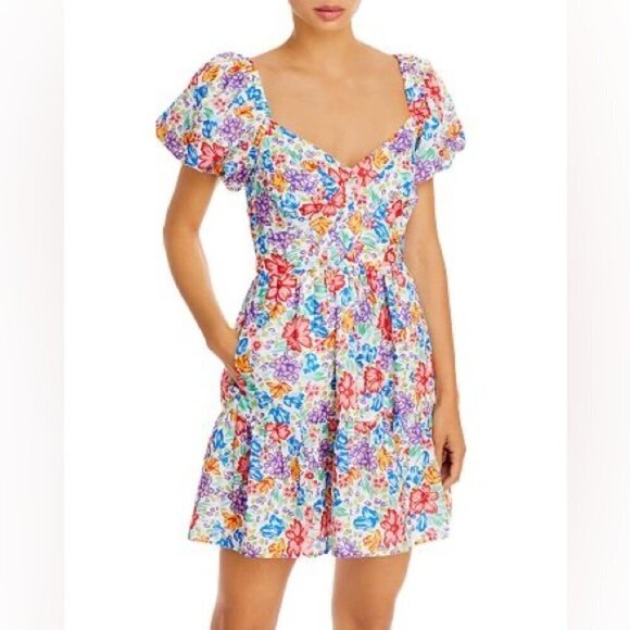 AQUA Floral Puff Sleeve Dress - Picture 1 of 5
